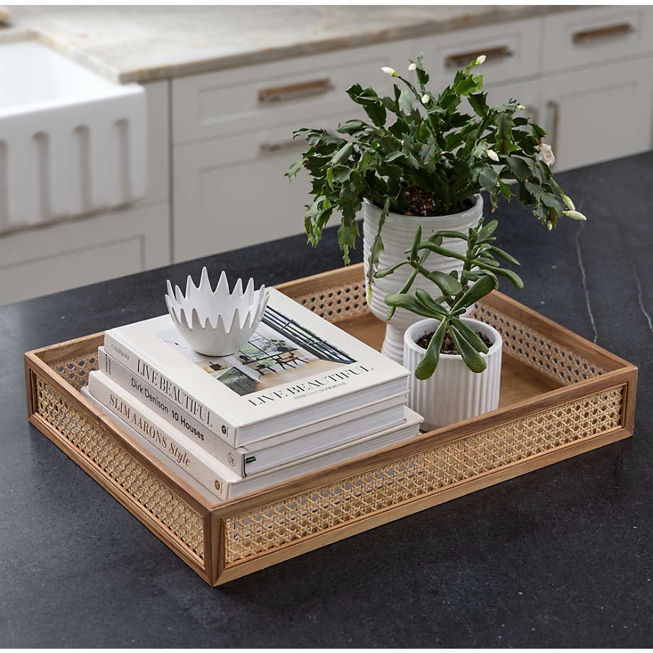 NeatMethod Cane and Wood Decorative Tray thumbnail 3