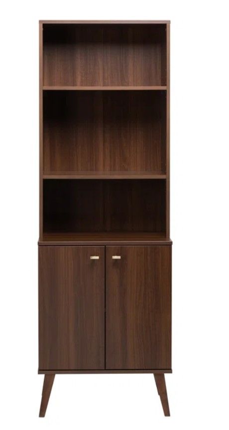 Guthmar Mid Century Modern Tall Bookcase With Adjustable Shelves thumbnail 3