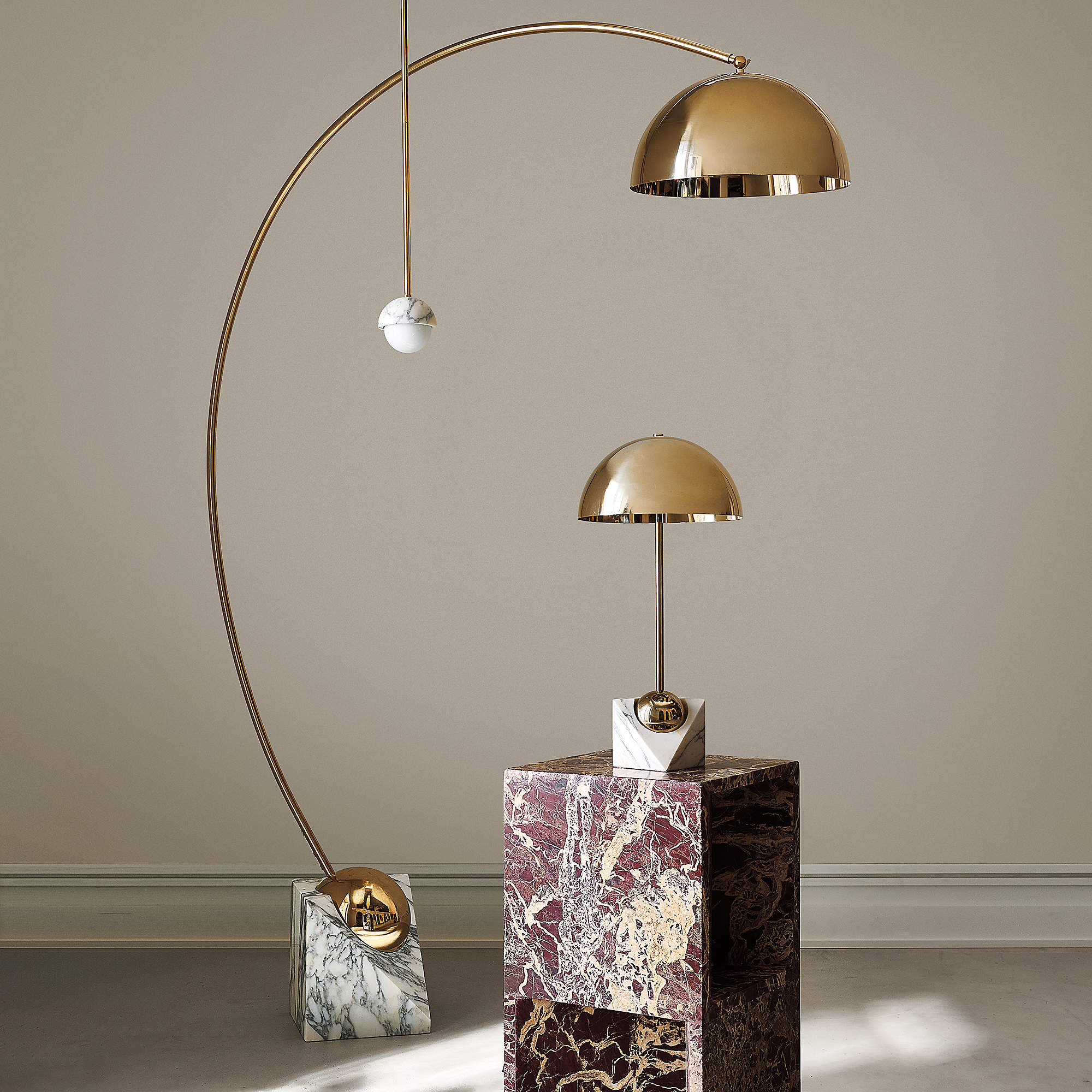 Polaris White Marble and Brass Globe Pendant Light thumbnail 2