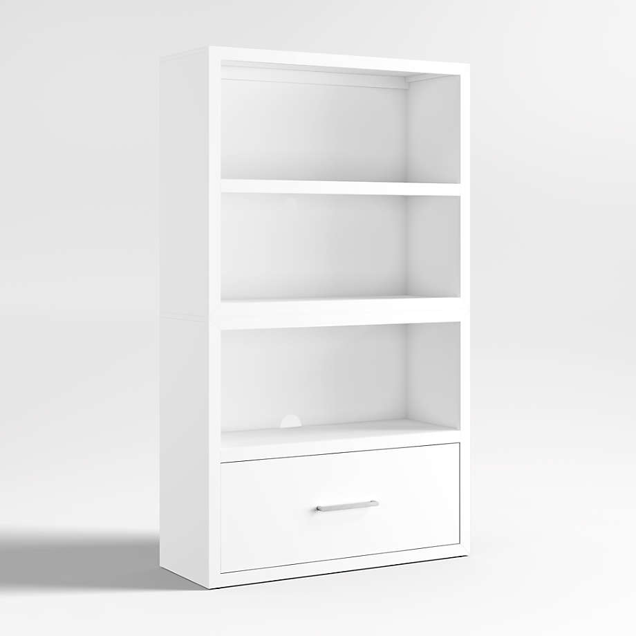 Ever Simple Modular White Wood Kids Open Bookcase with Drawer thumbnail 2