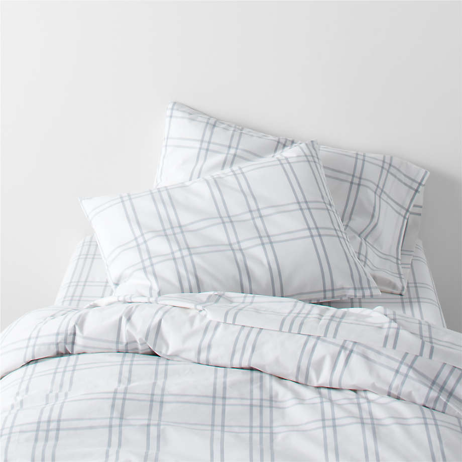 Stax Mist Blue Yarn-Dyed Organic Cotton Kids Full/Queen Duvet Cover thumbnail 3