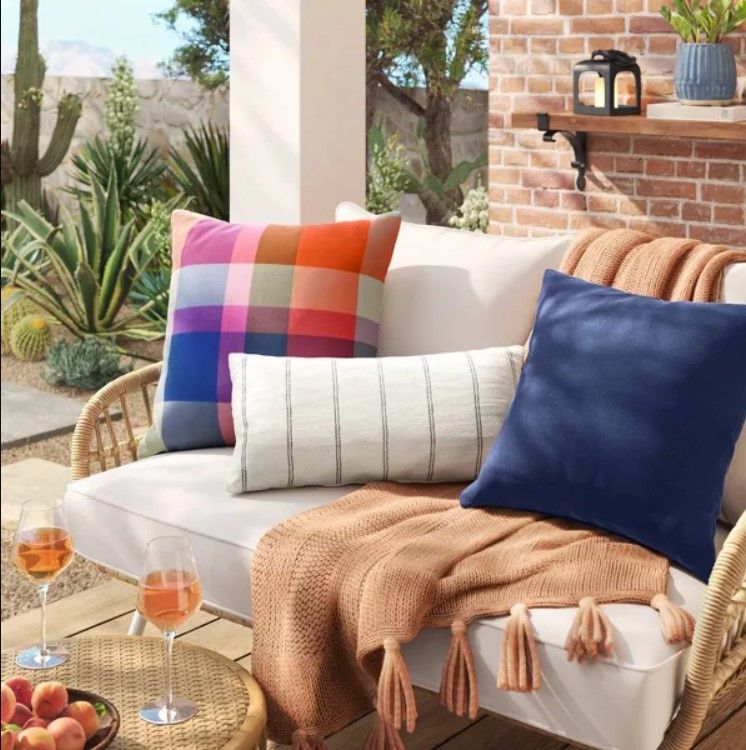 18"x18" Solid Woven Square Outdoor Throw Pillow thumbnail 2