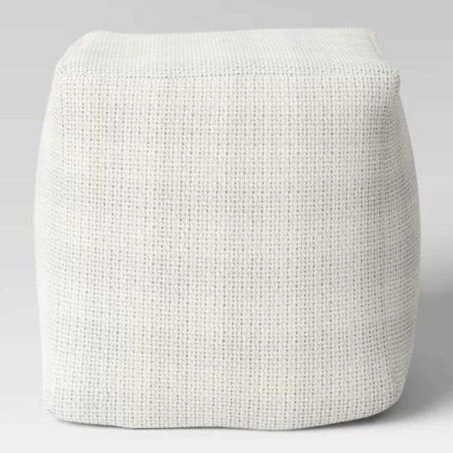 18x18 Chunky Check Outdoor Patio Pouf Cream thumbnail 3