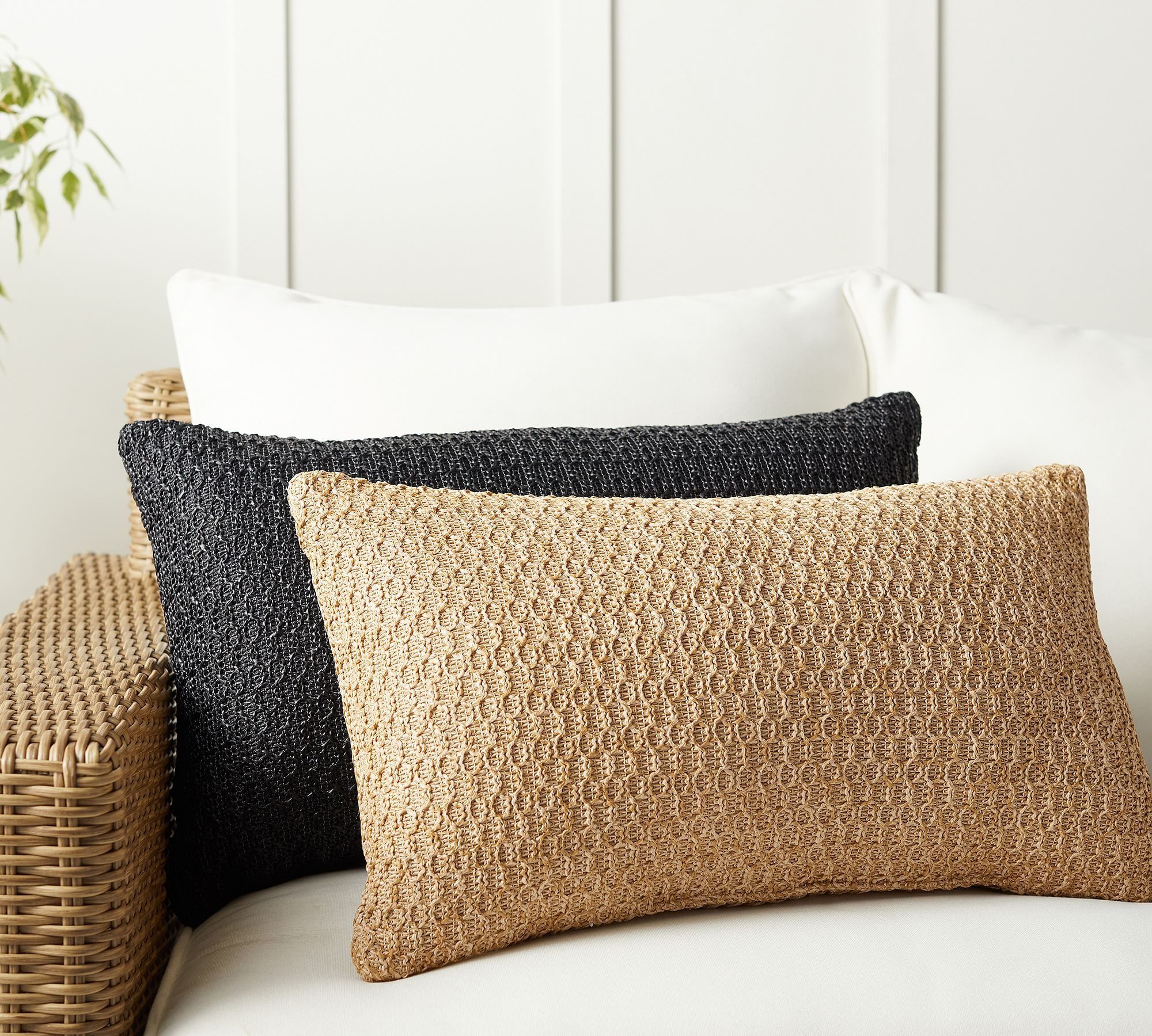 Faux Natural Fiber Honeycomb Outdoor Lumbar Pillow 12x21 thumbnail 2