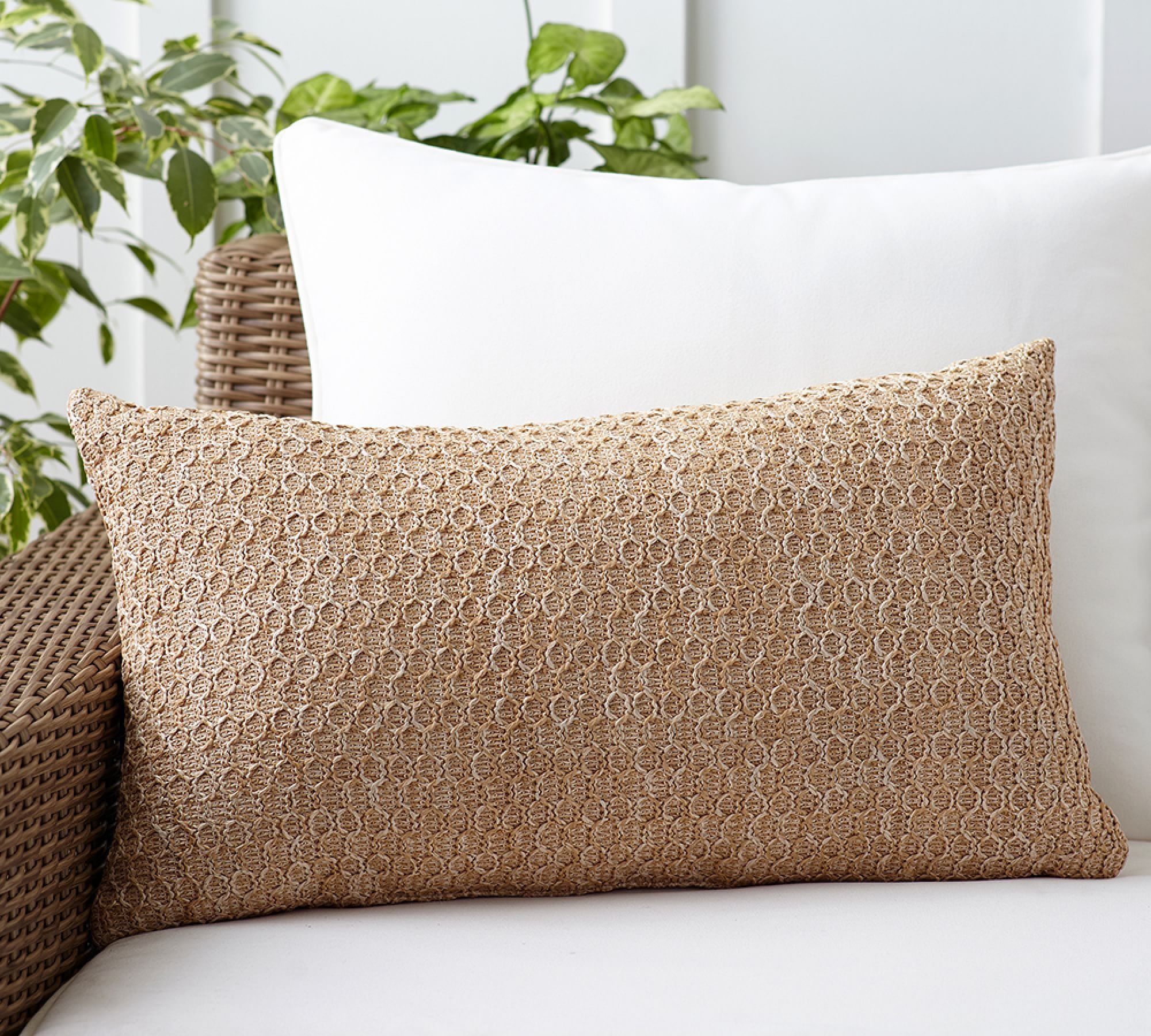 Faux Natural Fiber Honeycomb Outdoor Lumbar Pillow 12x21 thumbnail 3