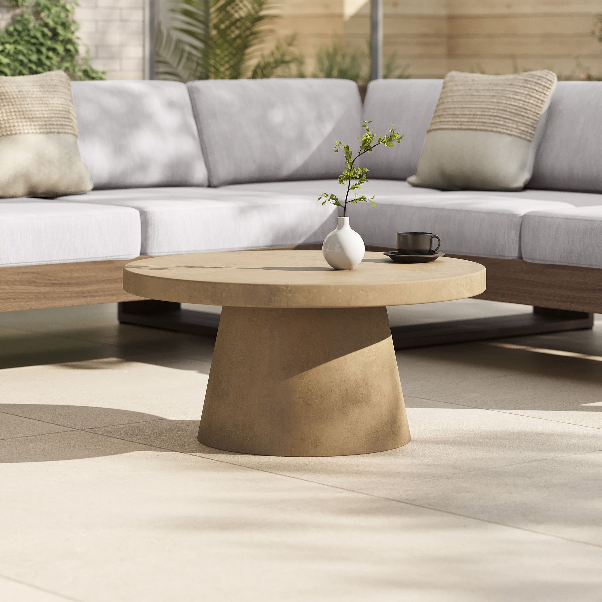 Textured Concrete Outdoor Coffee Table thumbnail 6