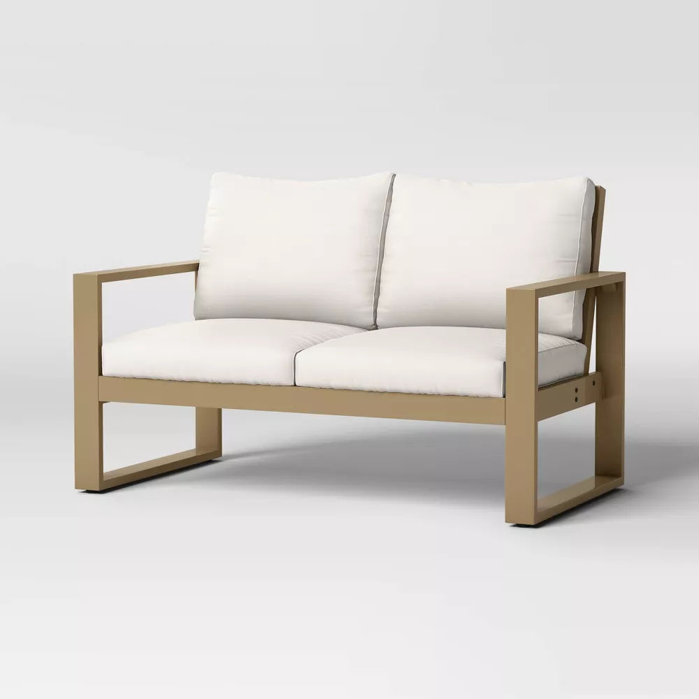 Esker Recycled Resin Outdoor Patio Loveseat Brown thumbnail 2