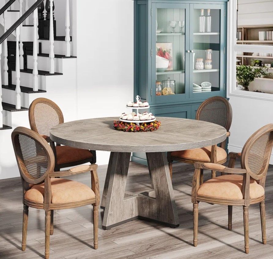 47" Round Dining Table for 4 Farmhouse Kitchen Table thumbnail 2