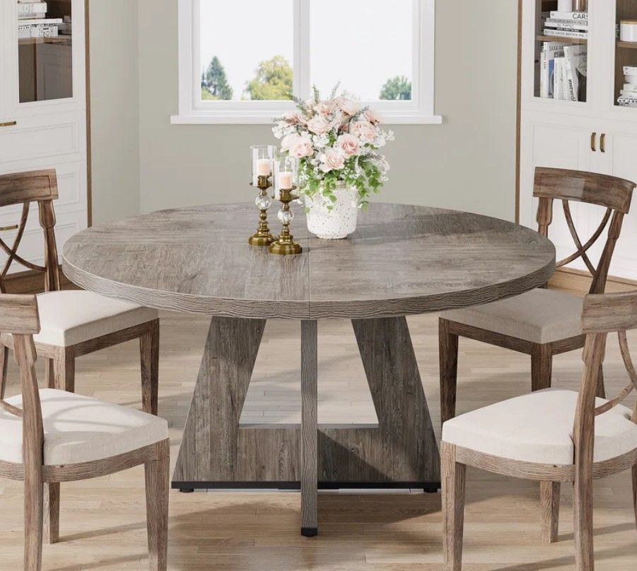 47" Round Dining Table for 4 Farmhouse Kitchen Table thumbnail 3
