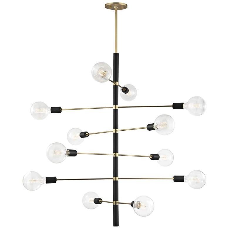 Wide Aged Brass and Black 12-Light Modern Chandelier thumbnail 4