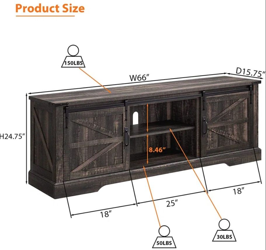 Bryndee Farmhouse Large Media TV Console Sliding Barn Door thumbnail 2