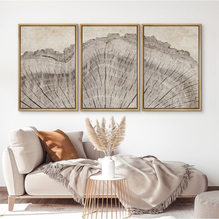 Tree Ring Rustic Oak Wood Farmhouse Decor Neutral Modern Organic Framed Canvas 3 Piece Print Art thumbnail 2