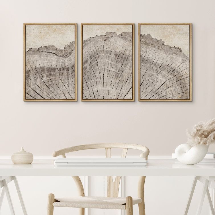Tree Ring Rustic Oak Wood Farmhouse Decor Neutral Modern Organic Framed Canvas 3 Piece Print Art thumbnail 3