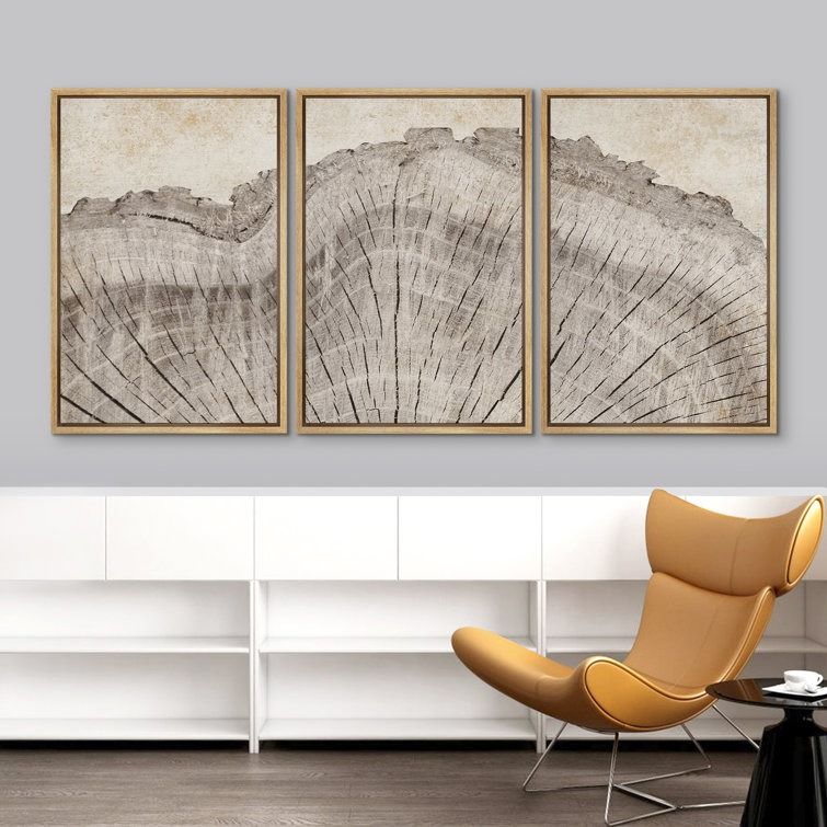 Tree Ring Rustic Oak Wood Farmhouse Decor Neutral Modern Organic Framed Canvas 3 Piece Print Art thumbnail 6