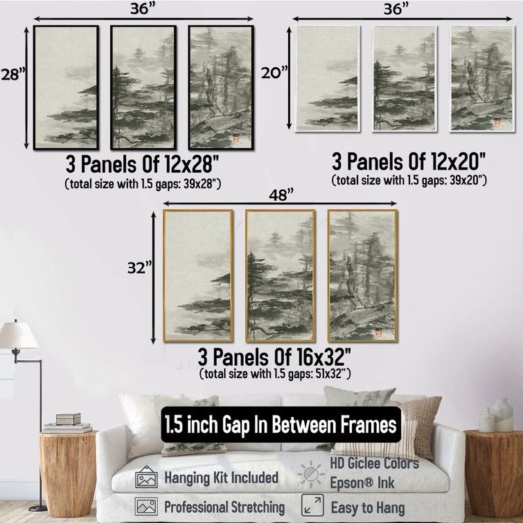 Asian Forest 3 Pieces on Canvas thumbnail 3
