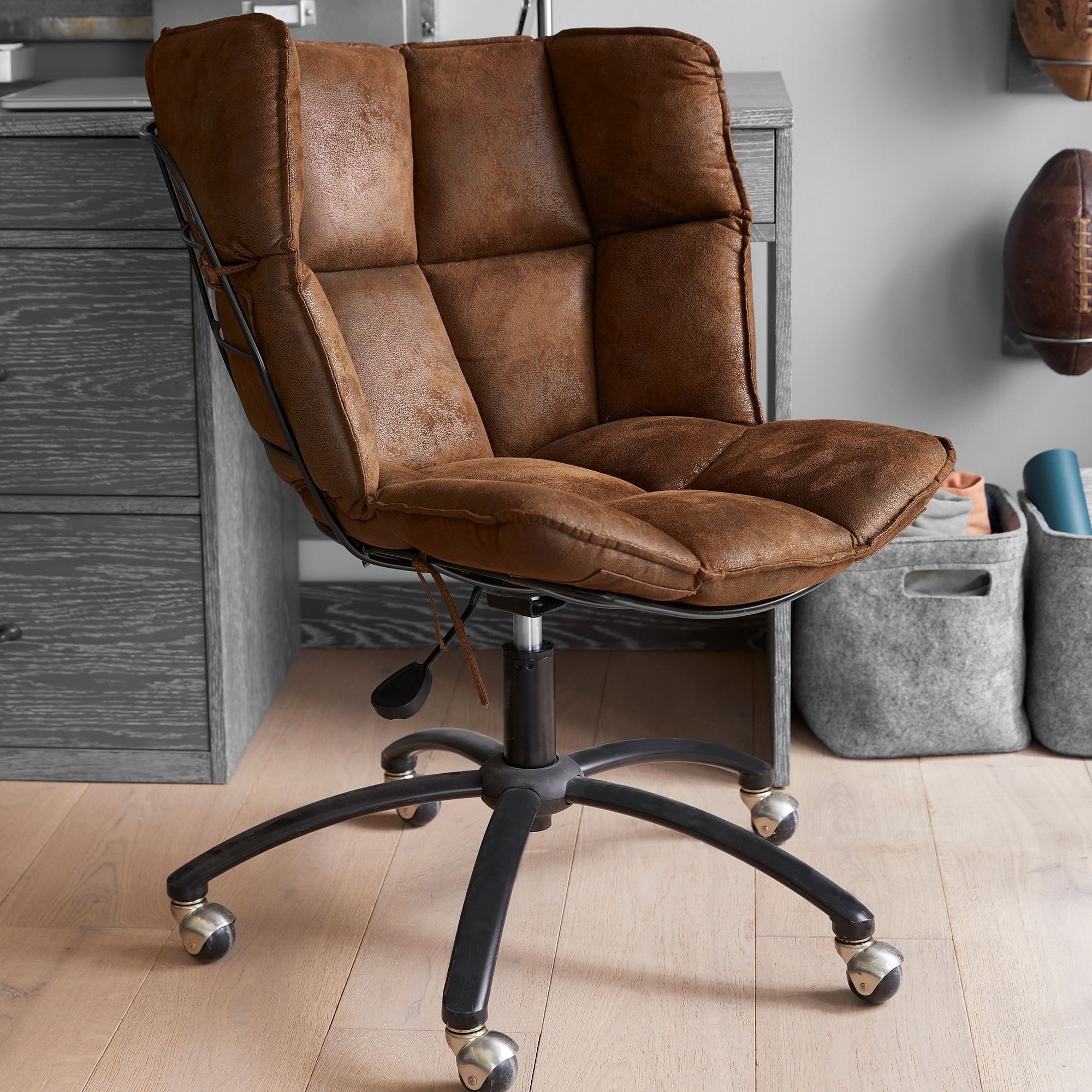 Textured Faux Suede Tobacco Glove Swivel Desk Chair thumbnail 2