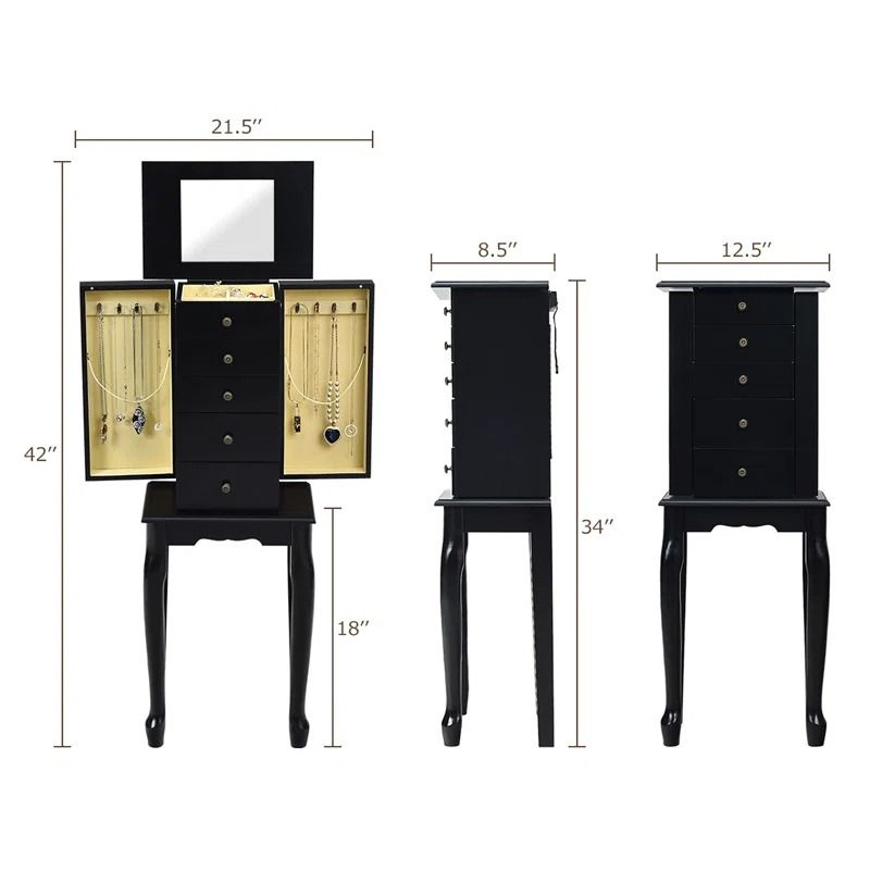 Chilmark Wide Freestanding Jewelry Armoire with Mirror thumbnail 3
