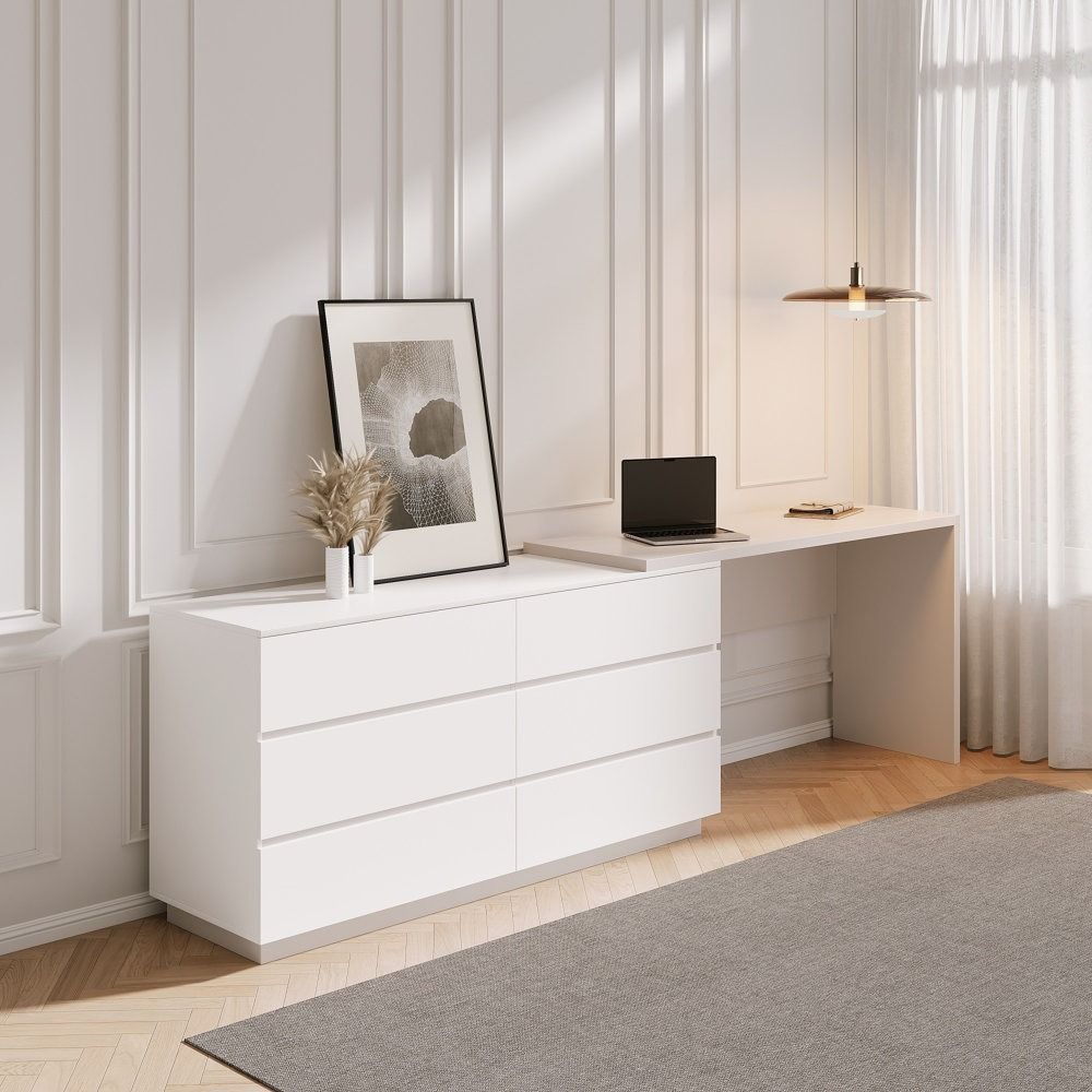Amaly Modern Home Office Expandable Dresser Desk Combo with Drawers thumbnail 3