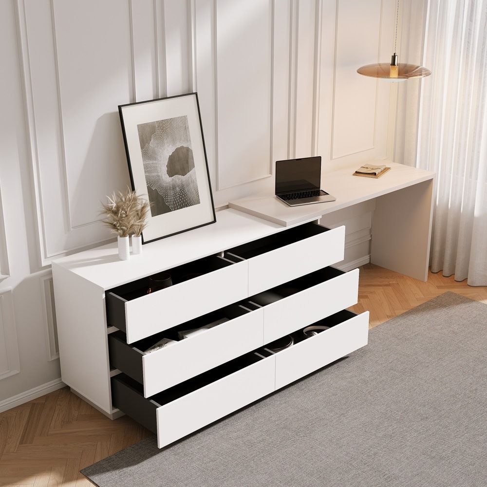 Amaly Modern Home Office Expandable Dresser Desk Combo with Drawers thumbnail 4