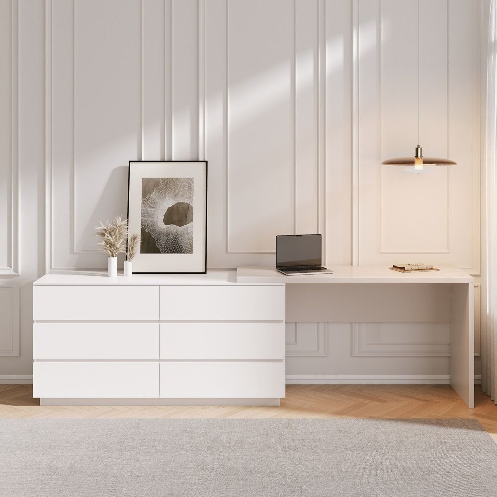 Amaly Modern Home Office Expandable Dresser Desk Combo with Drawers thumbnail 5
