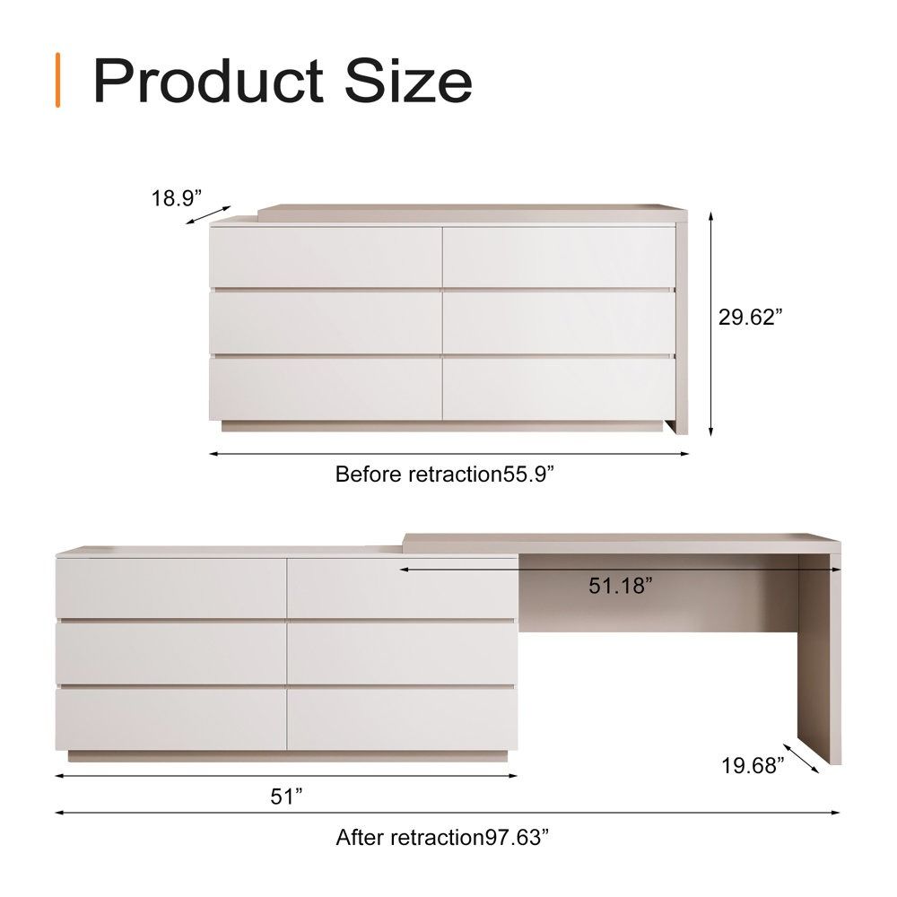 Amaly Modern Home Office Expandable Dresser Desk Combo with Drawers thumbnail 6