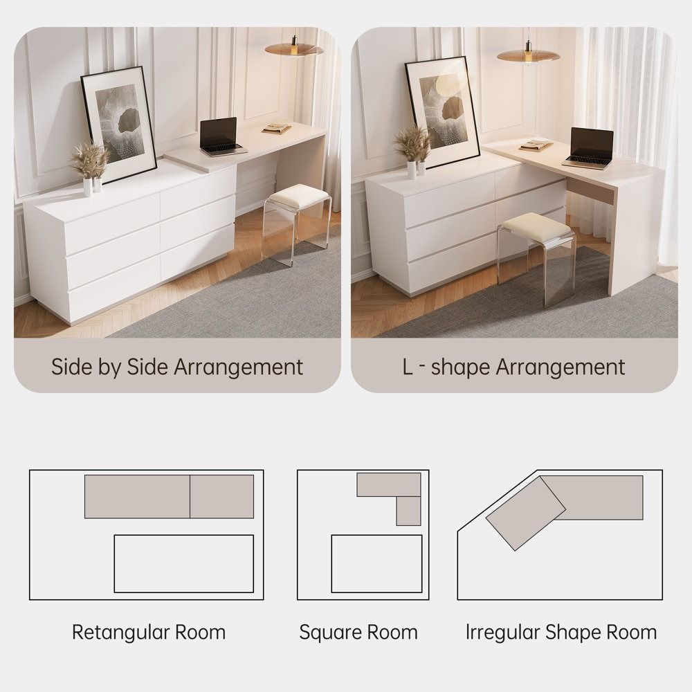 Amaly Modern Home Office Expandable Dresser Desk Combo with Drawers thumbnail 7