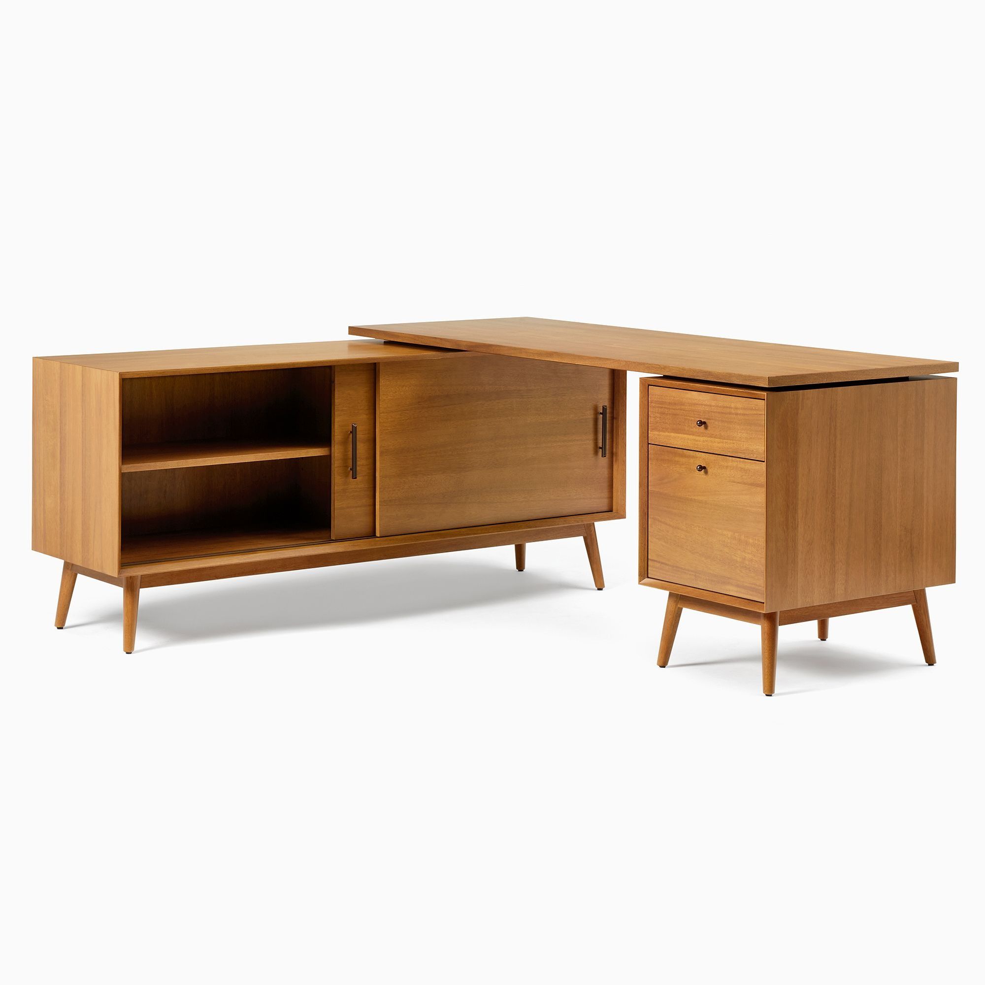 Mid Century Modular L Shape desk File Cabinet Bookcase thumbnail 2