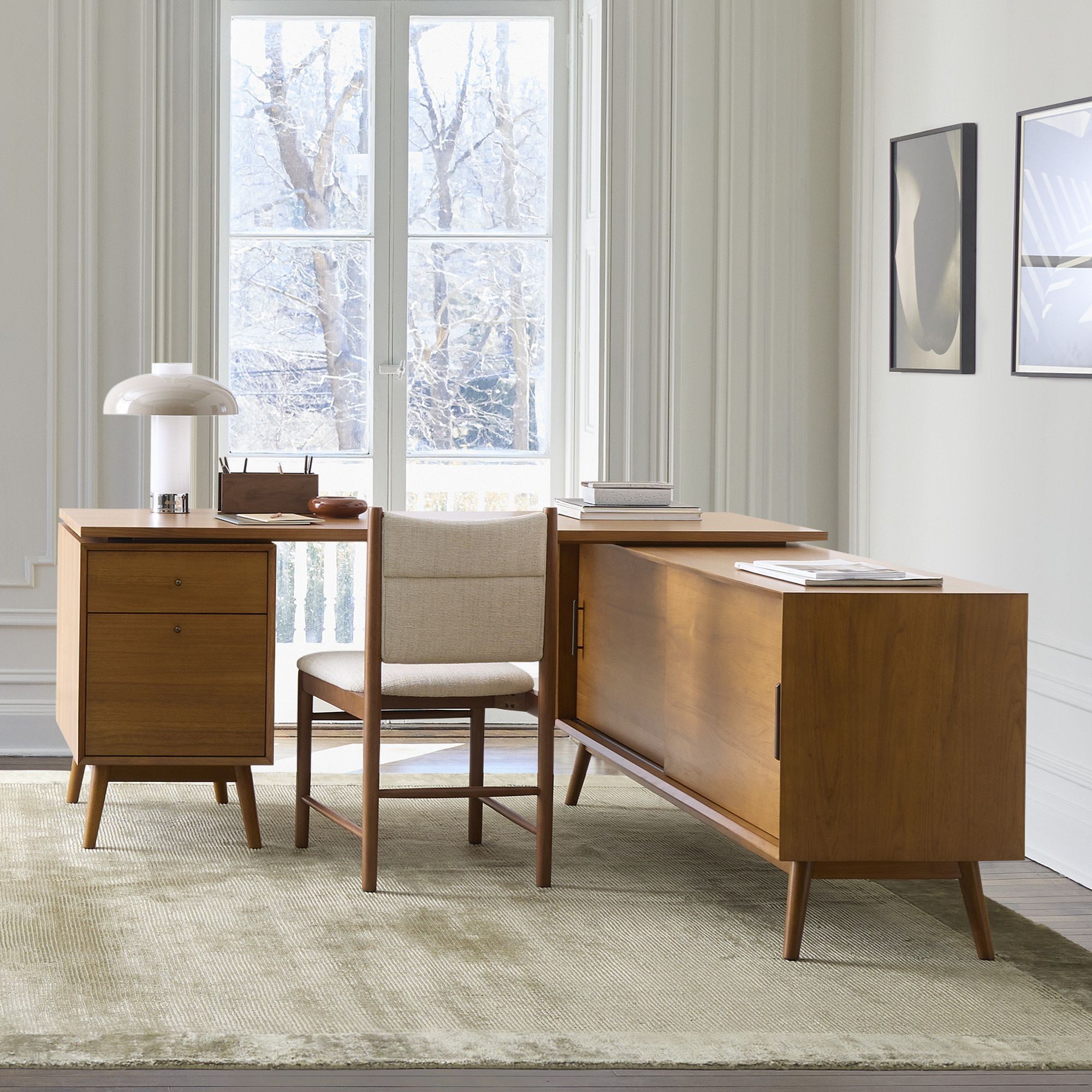 Mid Century Modular L Shape desk File Cabinet Bookcase thumbnail 7
