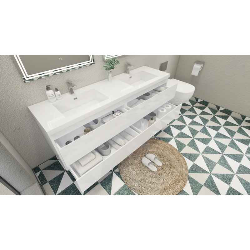 Aylanna 72 Wall Mounted Double Bathroom Vanity Set thumbnail 6