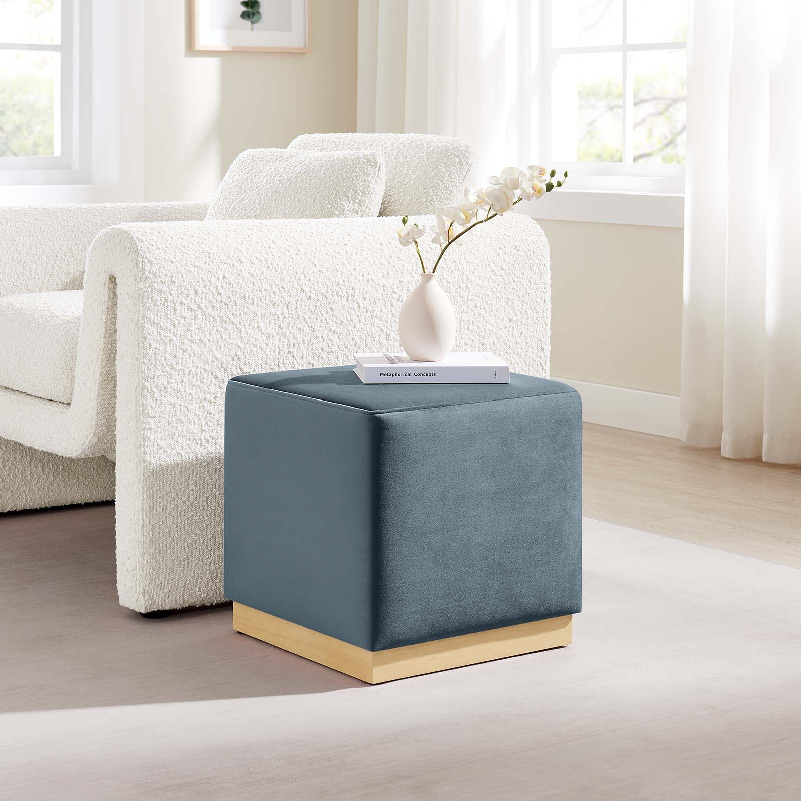 Tilden Square Velvet Ottoman thumbnail 2