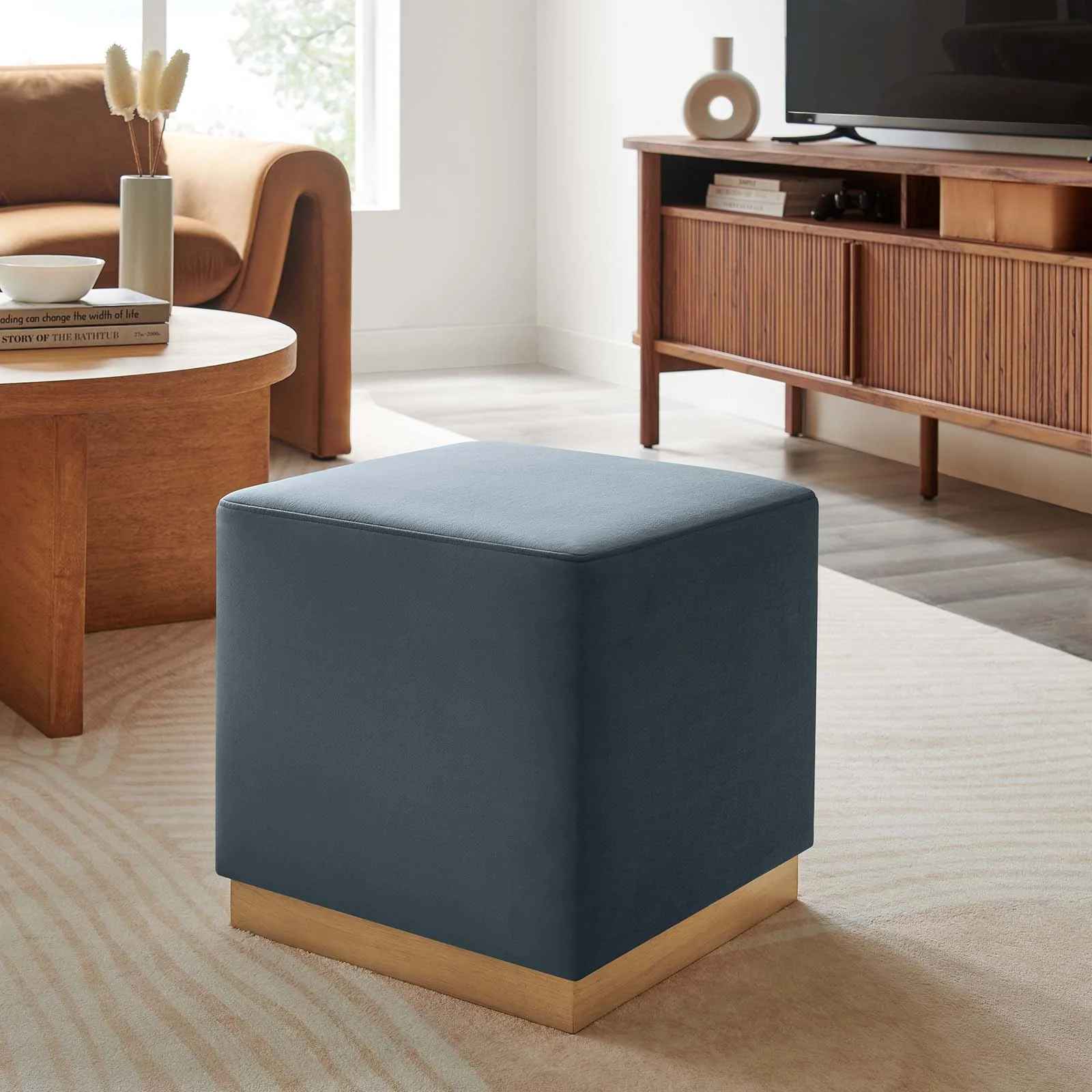 Tilden Square Velvet Ottoman thumbnail 5