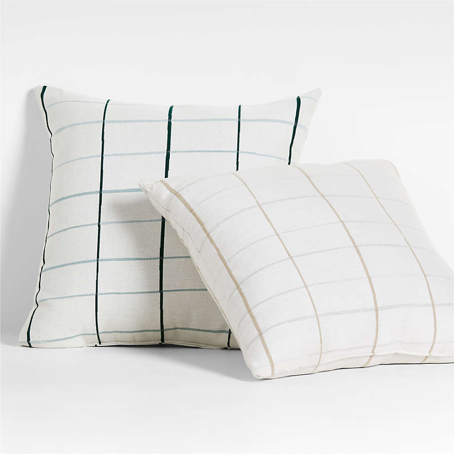 Sunbrella 20"x20" Ivory and Beige Windowpane Plaid Outdoor Throw Pillow thumbnail 2