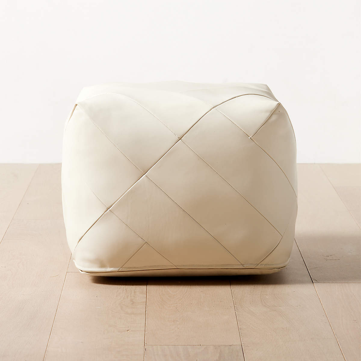 Aslant Warm White Leather Pouf Ottoman thumbnail 2