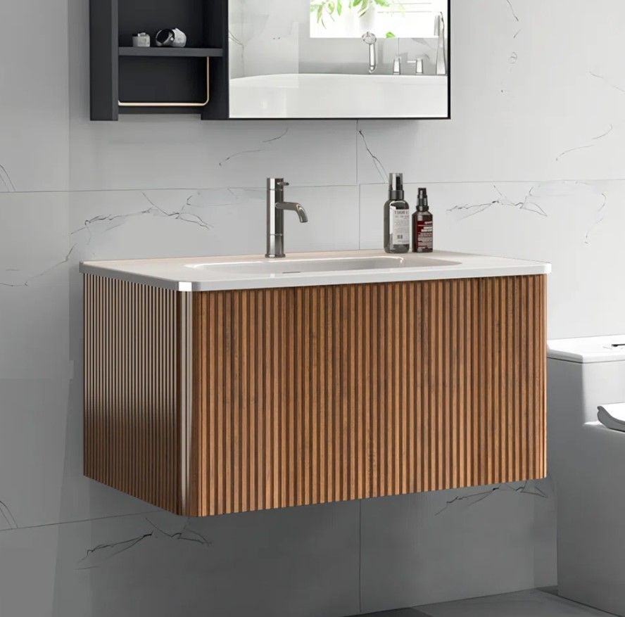 Burkard 30'' Wall Mounted Single Bathroom Vanity with Ceramic Top thumbnail 2