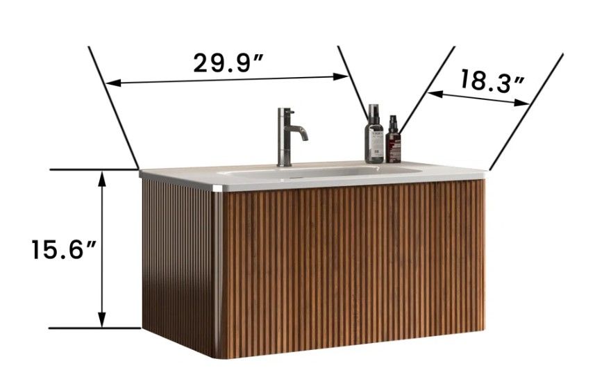 Burkard 30'' Wall Mounted Single Bathroom Vanity with Ceramic Top thumbnail 3