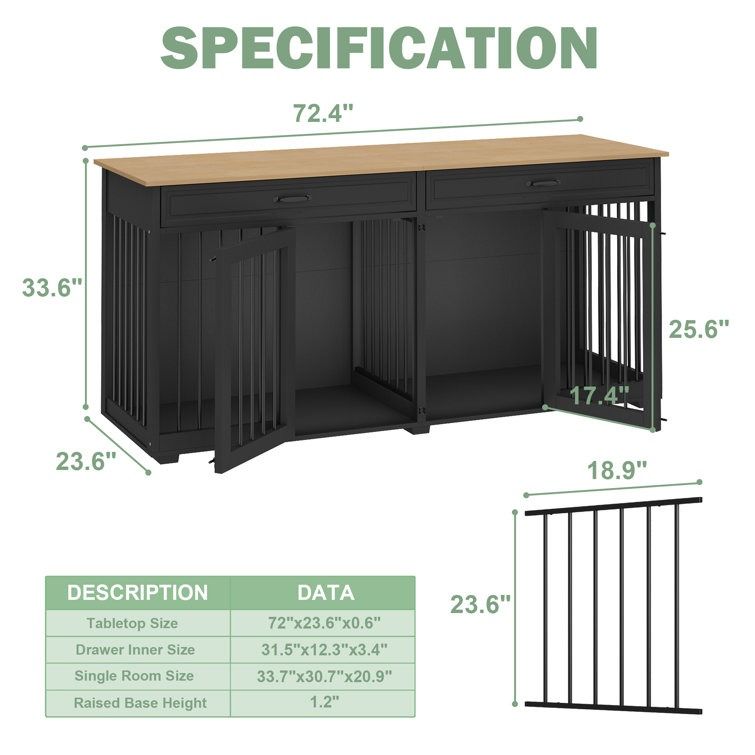 Dorilal Large Dog Crate Furniture With 2 Drawers And Divider thumbnail 7