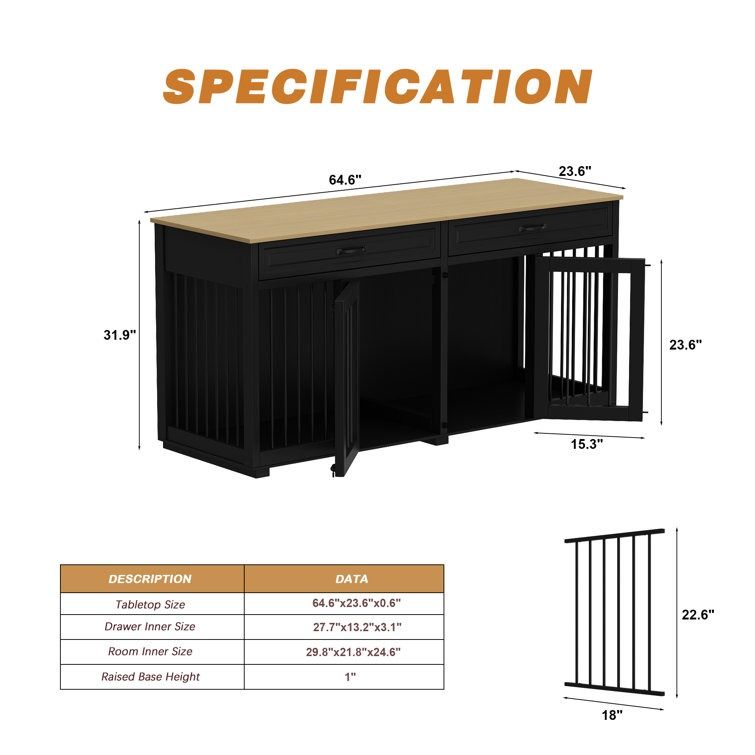 Dorilal Large Dog Crate Furniture With 2 Drawers And Divider thumbnail 10