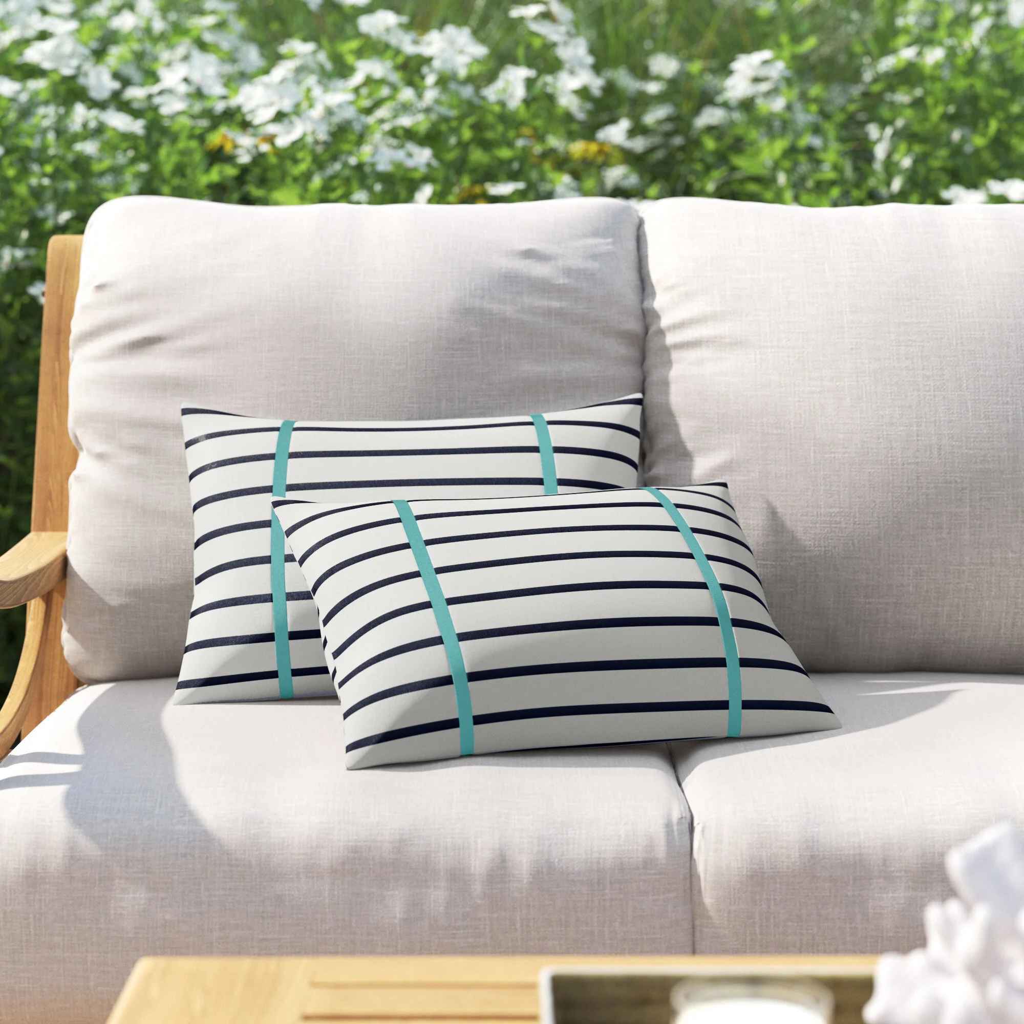 Stonebrook Striped Sunbrella Reversible Throw Pillow Set of 2-12"x18" thumbnail 2