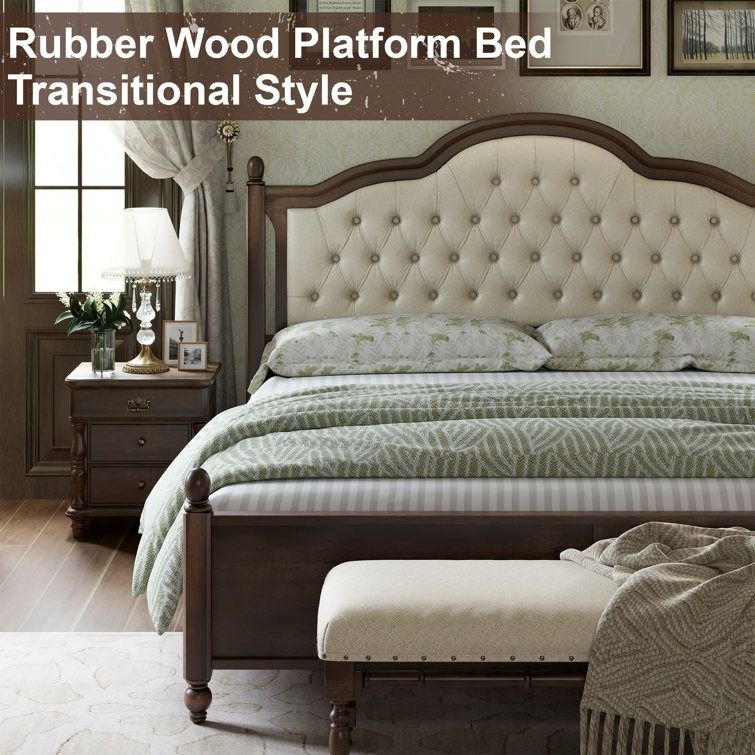 Amilio Upholstered Bed Solid Wood Platform thumbnail 3