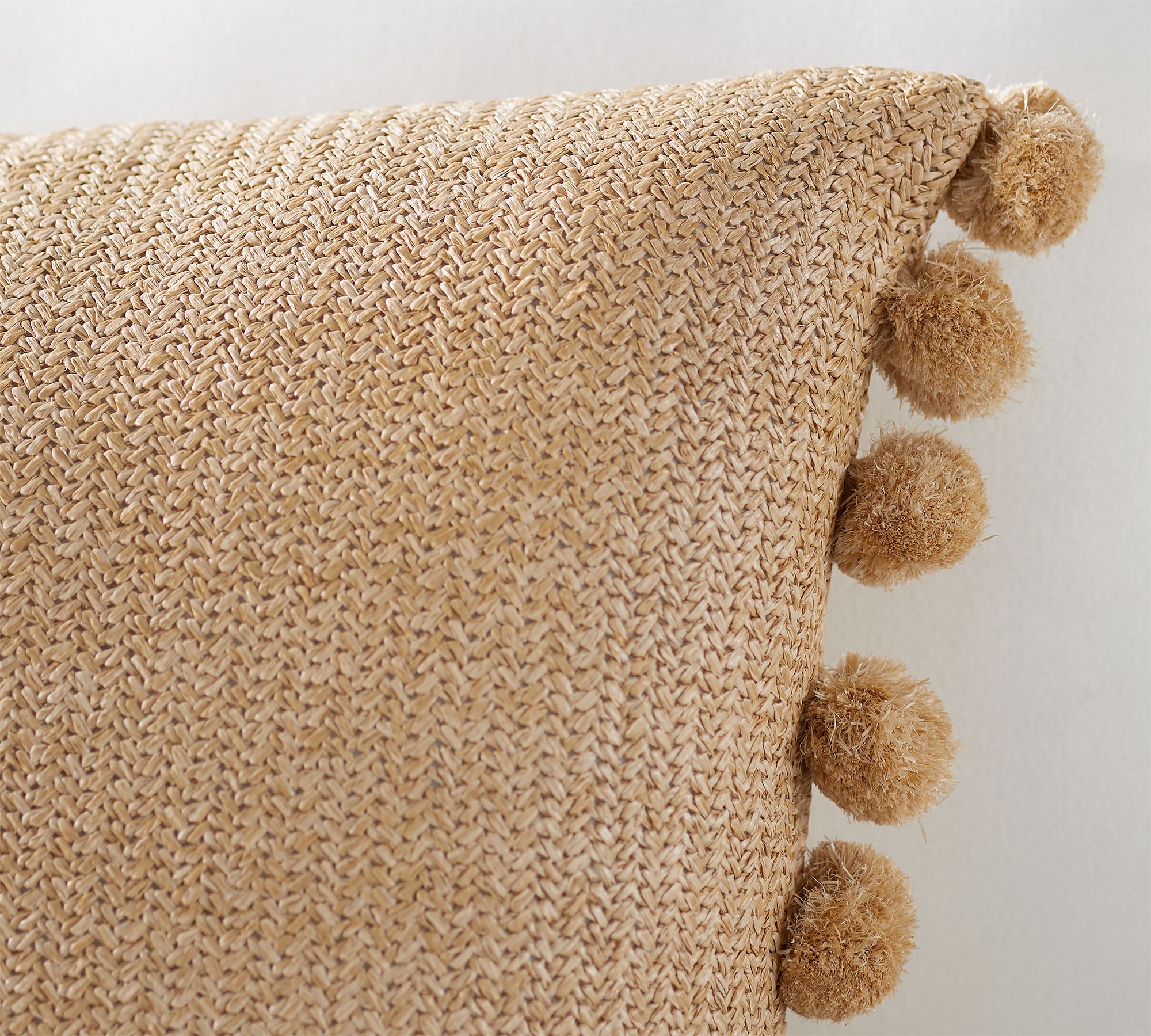 Faux Natural Fiber Pom Pom Outdoor Pillow-18"x18" thumbnail 5