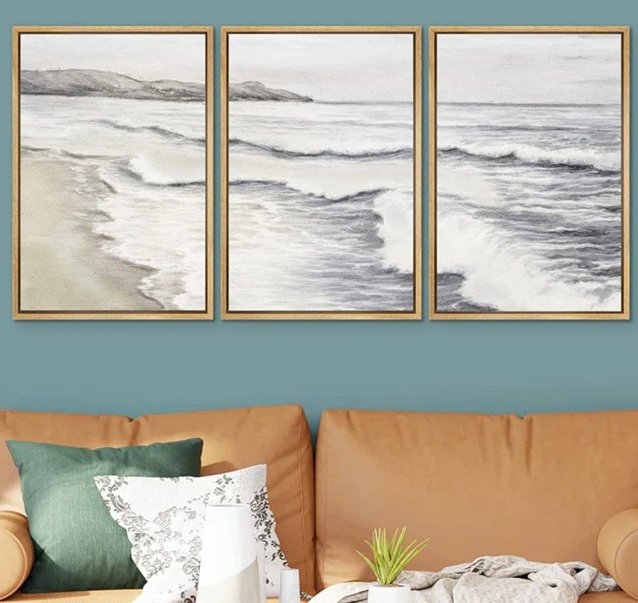 Coastal Ocean Wave Beach Shore Muted Nature Seascape Framed Wall Art thumbnail 2