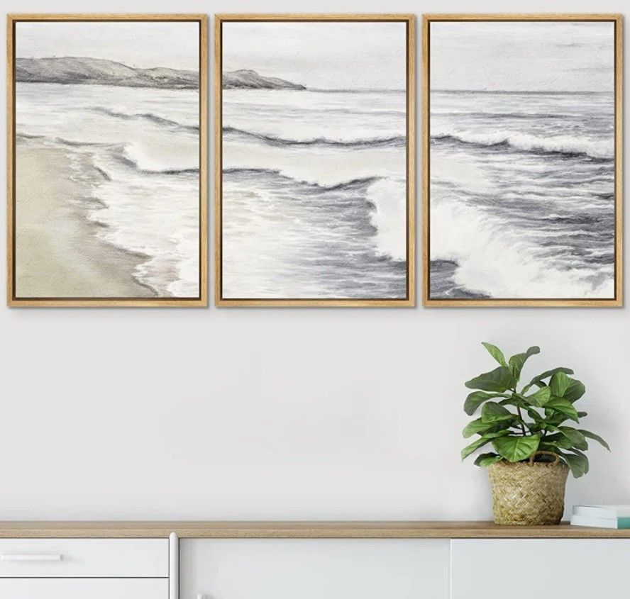 Coastal Ocean Wave Beach Shore Muted Nature Seascape Framed Wall Art thumbnail 3