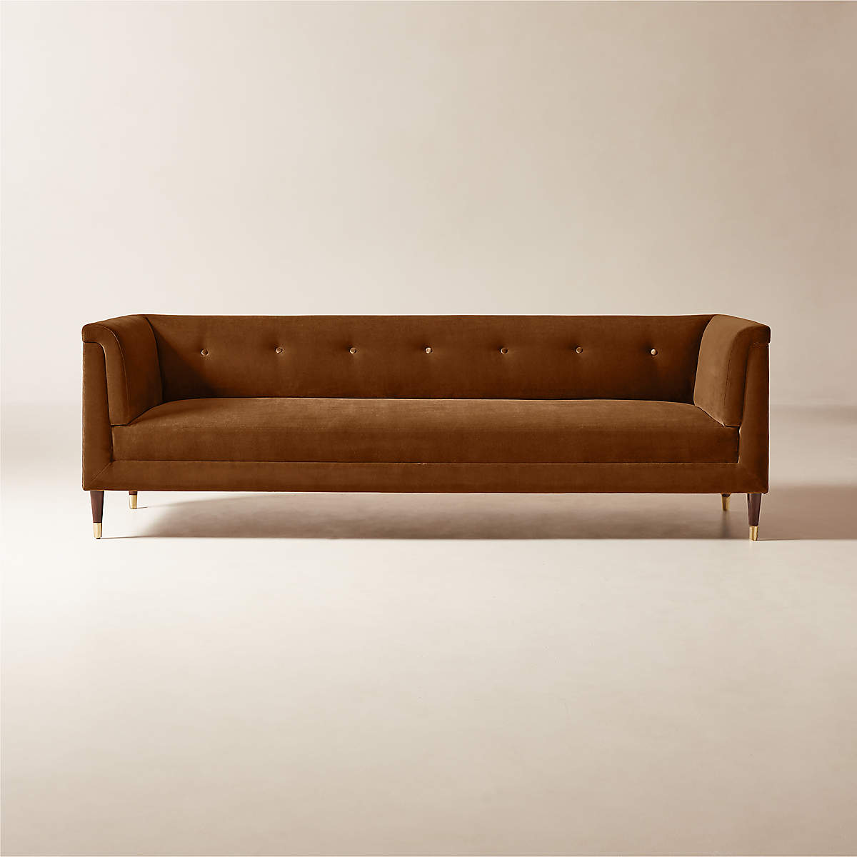 Dorien Tufted Cognac Brown Velvet Sofa thumbnail 2
