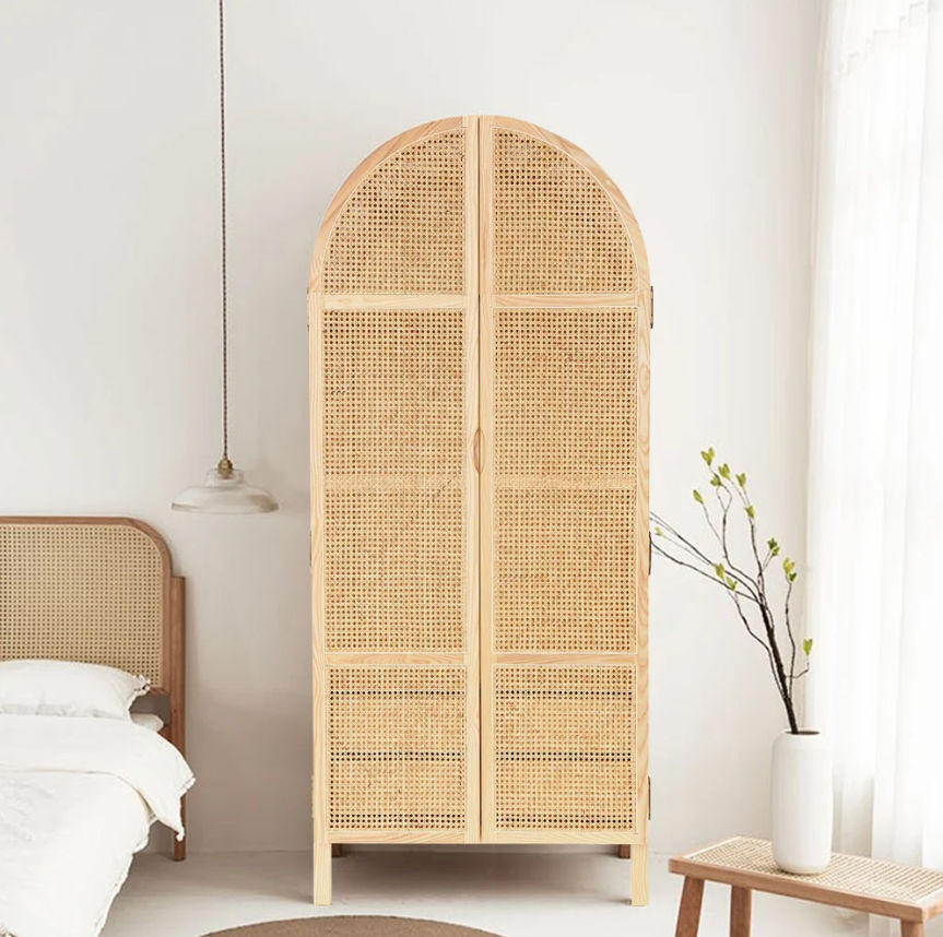 Natural Woven Rattan Bedroom Clothing Armoire thumbnail 2