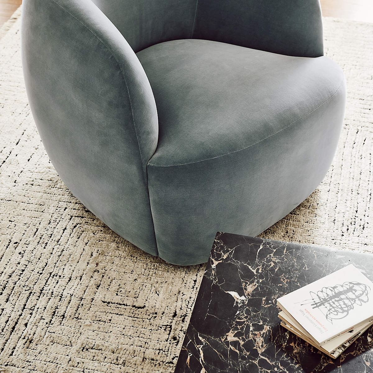 Gwyneth Light Blue Velvet Swivel Chair By Goop thumbnail 6