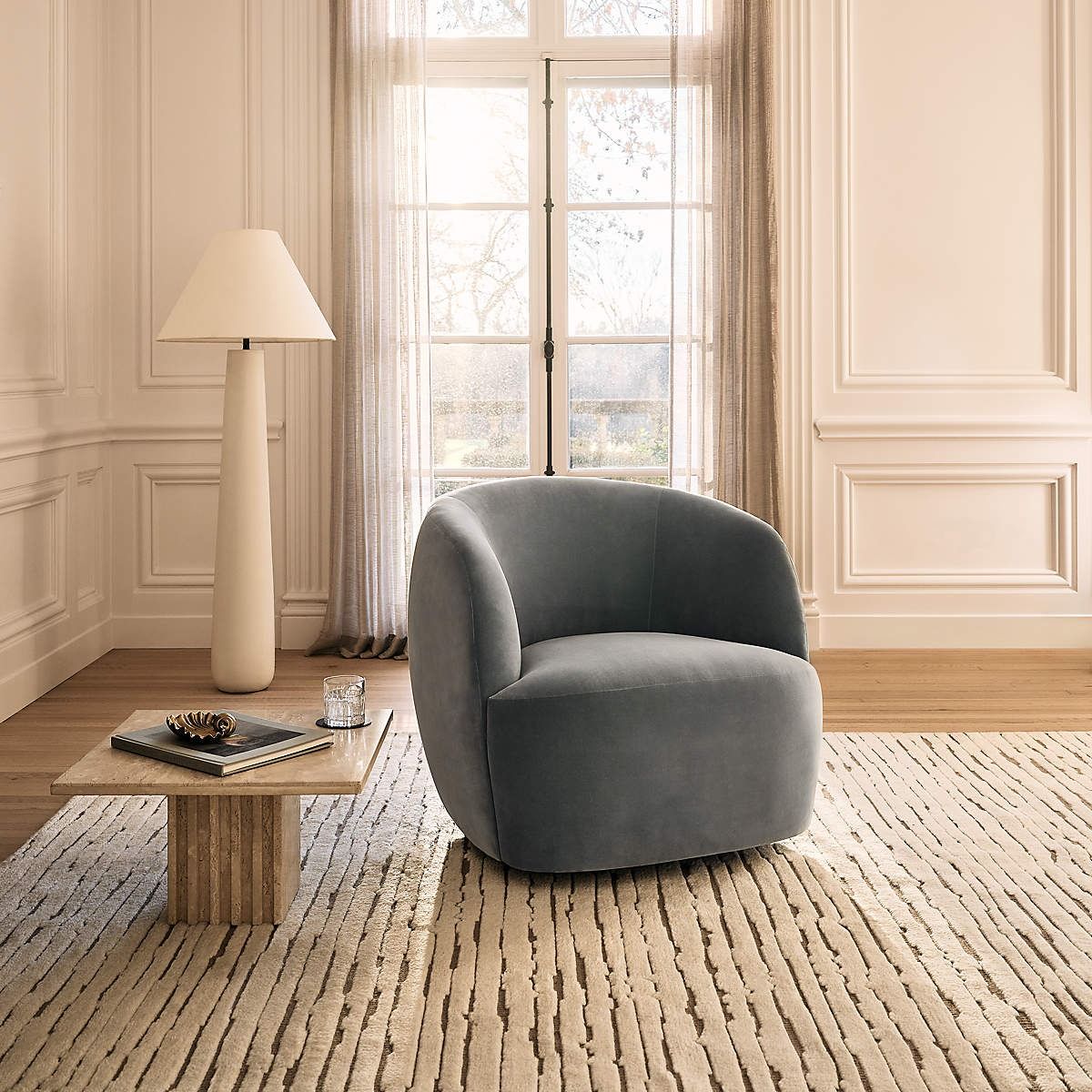 Gwyneth Light Blue Velvet Swivel Chair By Goop thumbnail 7