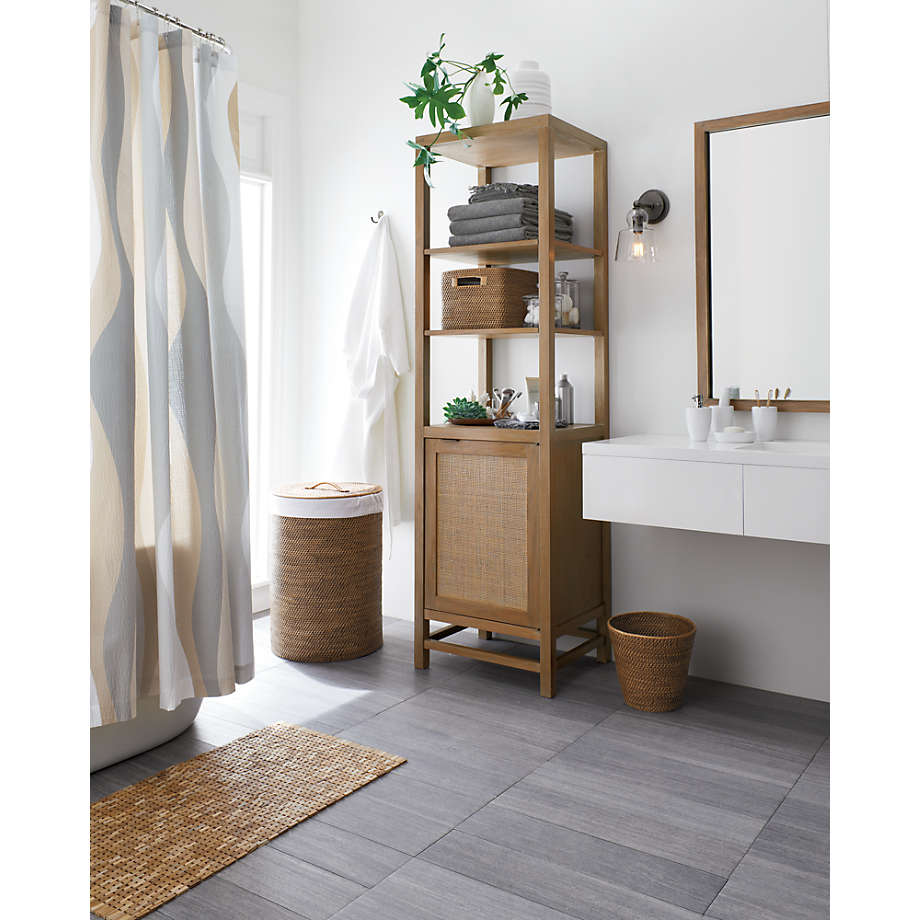 Blake Light Brown Teak and Rattan Tall Storage Cabinet thumbnail 2