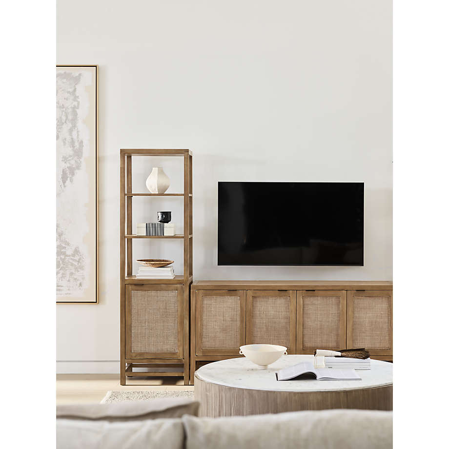 Blake Light Brown Teak and Rattan Tall Storage Cabinet thumbnail 8