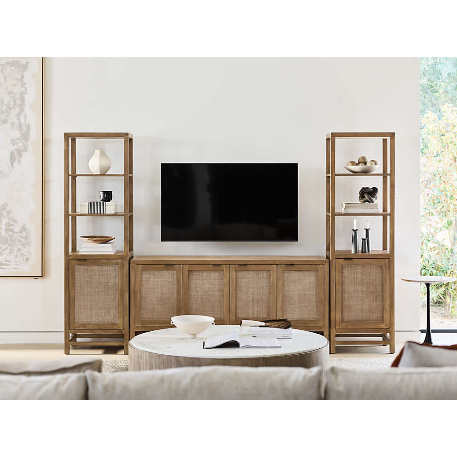 Blake Light Brown Teak and Rattan Tall Storage Cabinet thumbnail 9