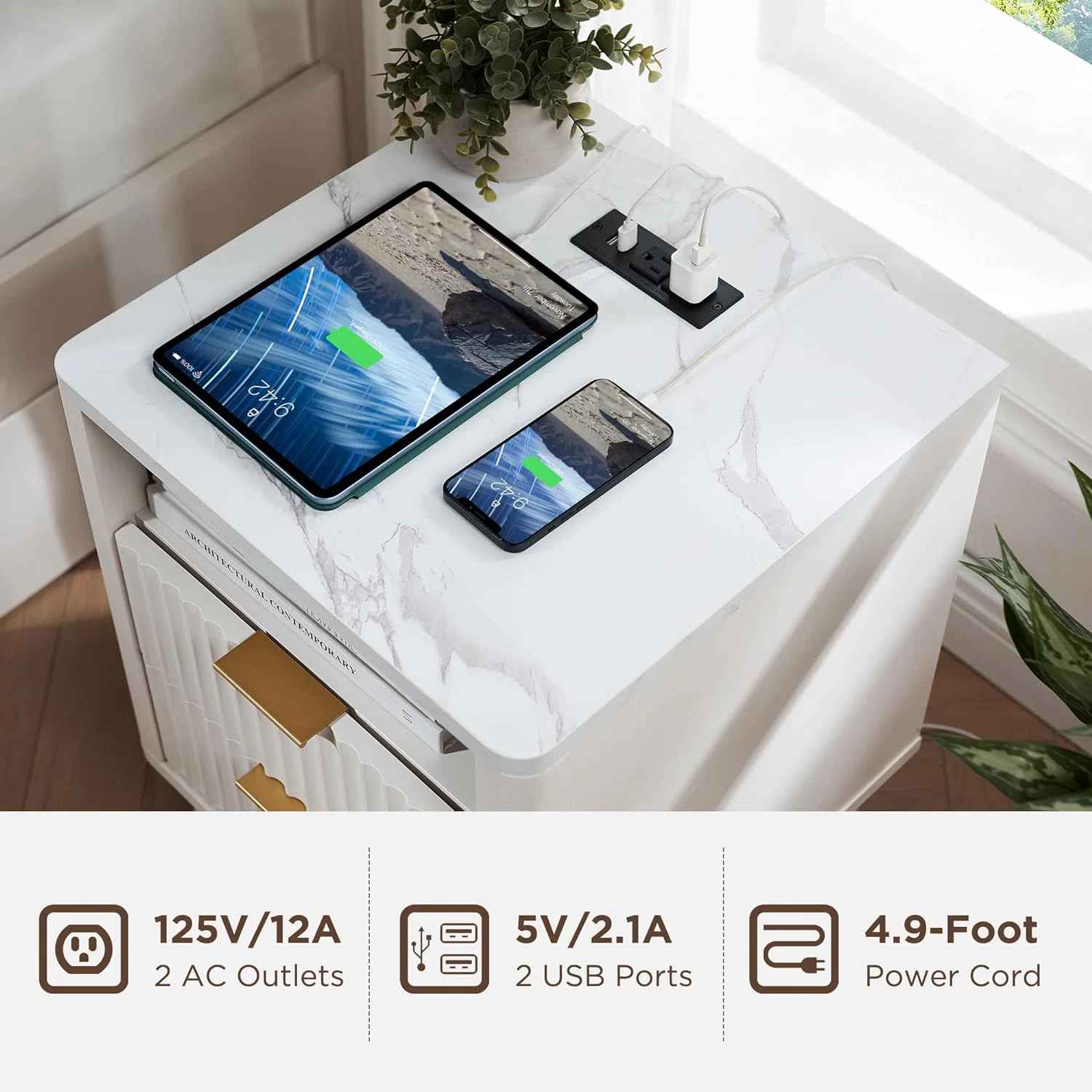 Hardester Vintage 2 Drawer Nightstand with Charging Station thumbnail 3